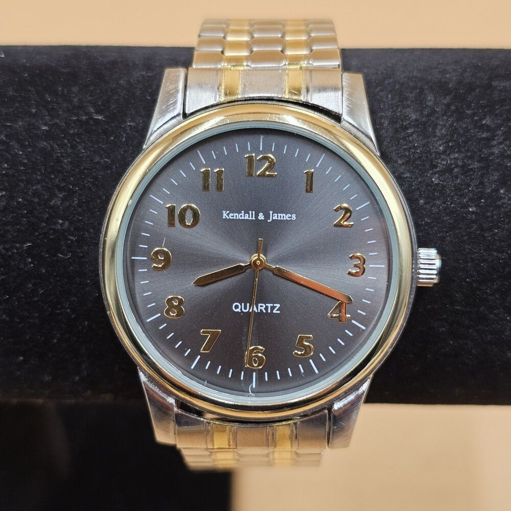 Kendall James Quartz Two Tone Gold Silver Gray Sunburst Dial Arabic Mens Watch